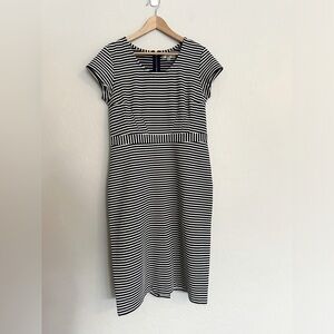 Downeast Women’s Fitted Dress Size L Large Textured Stripe Knee / Midi Length